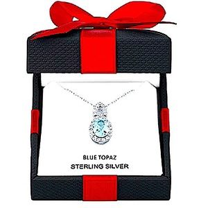 Sterling Silver Genuine Blue Topaz & White Sapphire Necklace